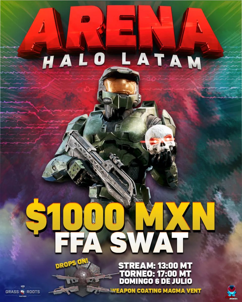 🏆¡NUEVO TORNEO DE HALO INFINITE #ArenaHaloLATAM EDICIÓN FFA SWAT!🏆
🗓️ Domingo 06 de Julio
⏰ 5pm MT/CDMX
👥 Eliminación directa
💰 $1000 MXN Prize pool

📝MÁXIMO 32 PARTICIPANTES
Registro: En los comentarios de esta publicación con tu gamertag.