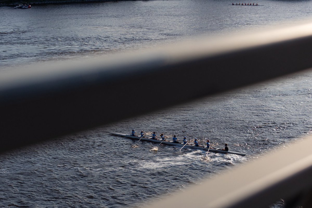 keitonewman's tweet photo. Rowers emerge from under the Alexandra bridge in Ottawa on Thursday, July 3, 2025. https://t.co/x3MiCzwnBN