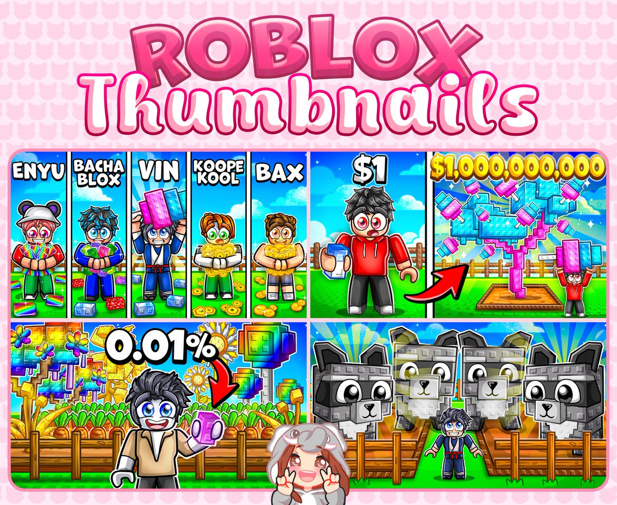 ✨ New Grow a Garden thumbnails ✨

🔁 #RT  or ❤️ #FAV are super appreciated!!!

Open for commissions 📬

#ROBLOX | #RobloxDev | #robloxart | #growagarden