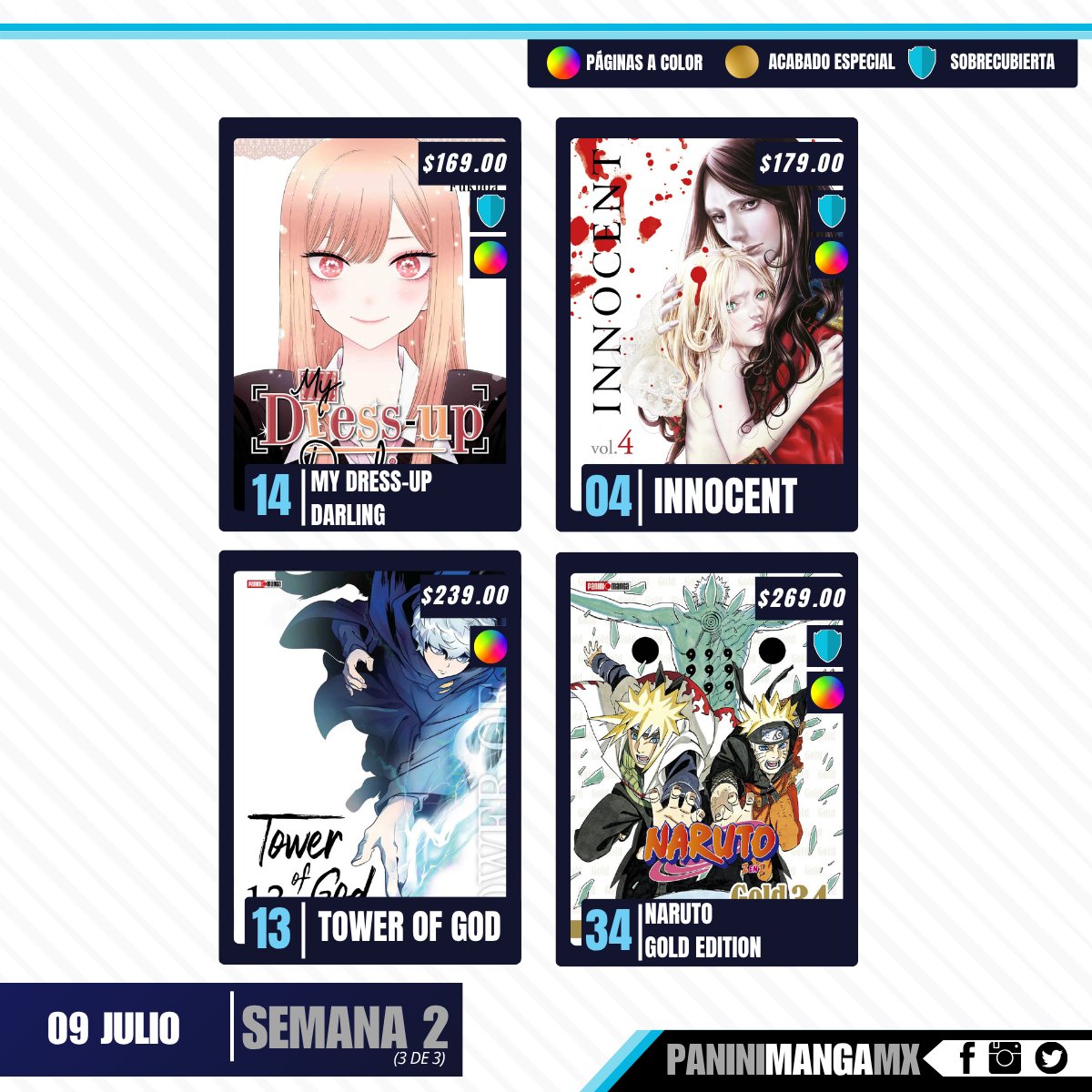 En la segunda semana de Julio nos despedimos de "My Hero Academia" y "Demon Slayer School Days", pero también tenemos varios regresos, entre ellos "My Dress-up Darling" justo para el estreno de su segunda temporada de anime.
¿Quién va al día?

#ChecklistPaniniMangaMx