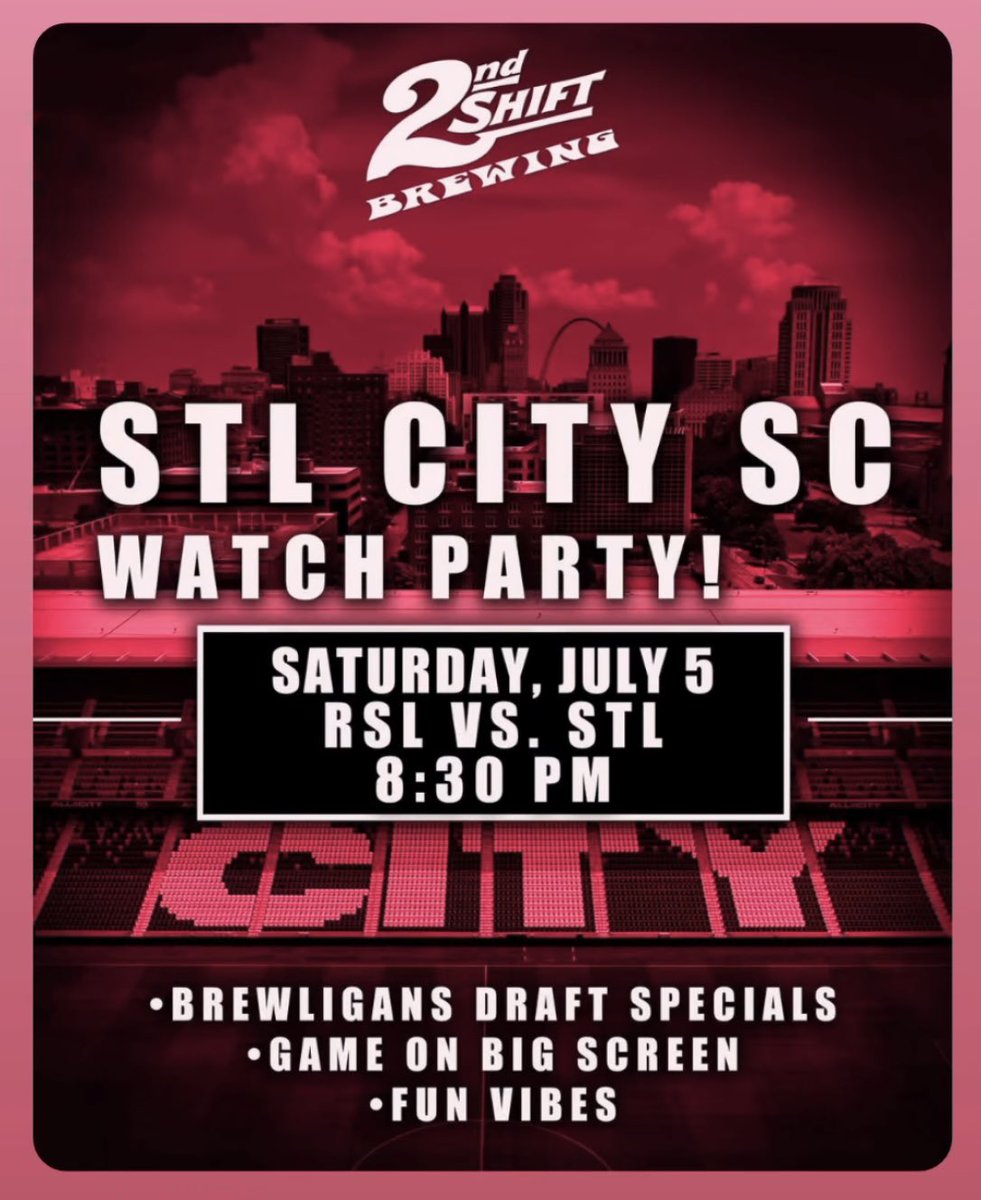 St.Louligans ☠️ (@stlouligans) on Twitter photo Saturday night we’ll be watching the <a href="/stlCITYsc/">St Louis CITY SC</a> match at <a href="/2ndshiftbrewing/">2nd Shift Brewing</a>. Come have a beer and yell at TVs with us. Saturday night we’ll be watching the <a href="/stlCITYsc/">St Louis CITY SC</a> match at <a href="/2ndshiftbrewing/">2nd Shift Brewing</a>. Come have a beer and yell at TVs with us.