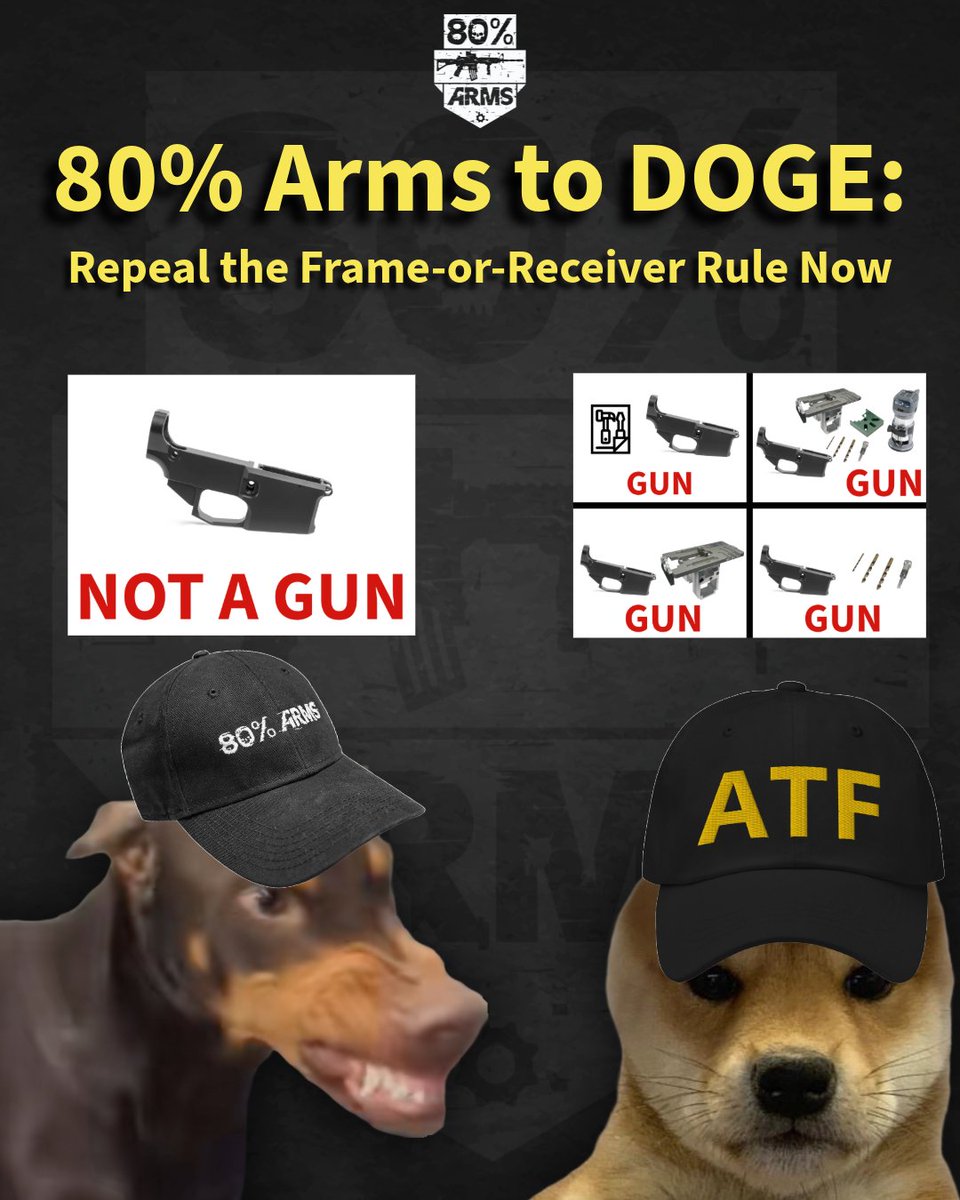 80PercentArms's tweet image. 🚨 🚨 DOGE is working with ATF to scrap 50+ Biden-era gun rules by July 4 under Trump’s executive order. That means less red tape, a shorter 4473, and a focus on real criminals instead of home builders. Protect your rights — share and tag pro-2A friends. #2A #GunRights