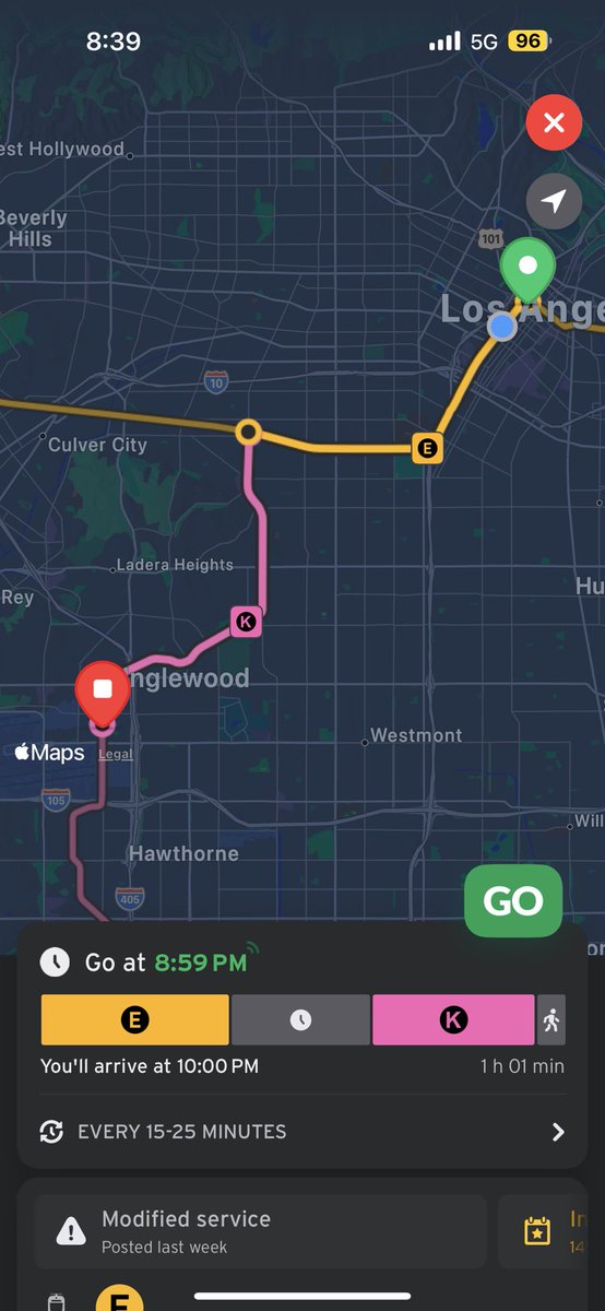 multimodalLA's tweet photo. Taking @metrolosangeles to LAX to catch a flight!

One suggestion though… adjust the K/C line schedules so that the K line doesn’t depart exactly at the same time the E is scheduled to arrive. The wait for the K Line is longer than the ride itself which is scheduled for 17 min! https://t.co/ITPJ8iZGWW