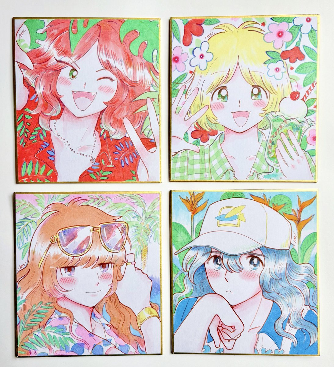 ②原画色紙

ミニ色紙サイズの世界に一つのカラー原画です✨
ミリペン、コピック、色鉛筆を使用
オリジナルキャラクターのTheWhiteのメンバーの南国リゾートをイメージしました。
(間に合えば別絵柄も追加あり)

土曜から並び、早い者勝ちになります。
展示にご協力いただけたら嬉しいです! 