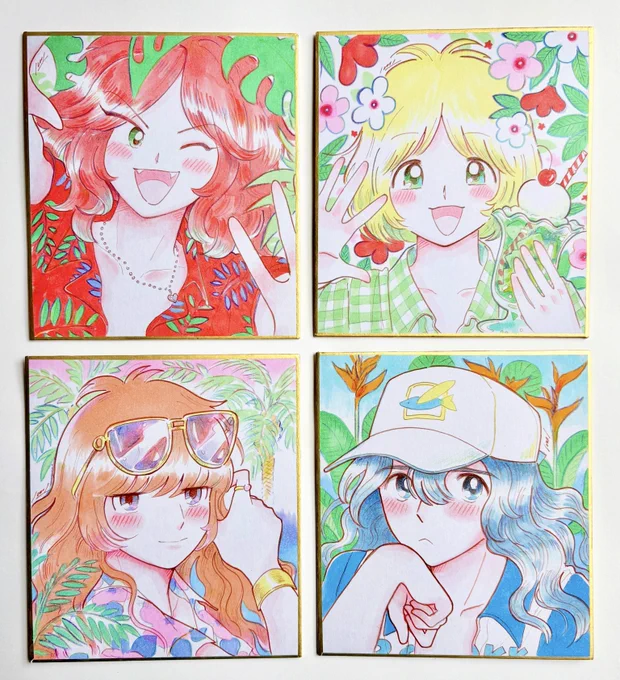 ②原画色紙

ミニ色紙サイズの世界に一つのカラー原画です✨
ミリペン、コピック、色鉛筆を使用
オリジナルキャラクターのTheWhiteのメンバーの南国リゾートをイメージしました。
(間に合えば別絵柄も追加あり)

土曜から並び、早い者勝ちになります。
展示にご協力いただけたら嬉しいです! 