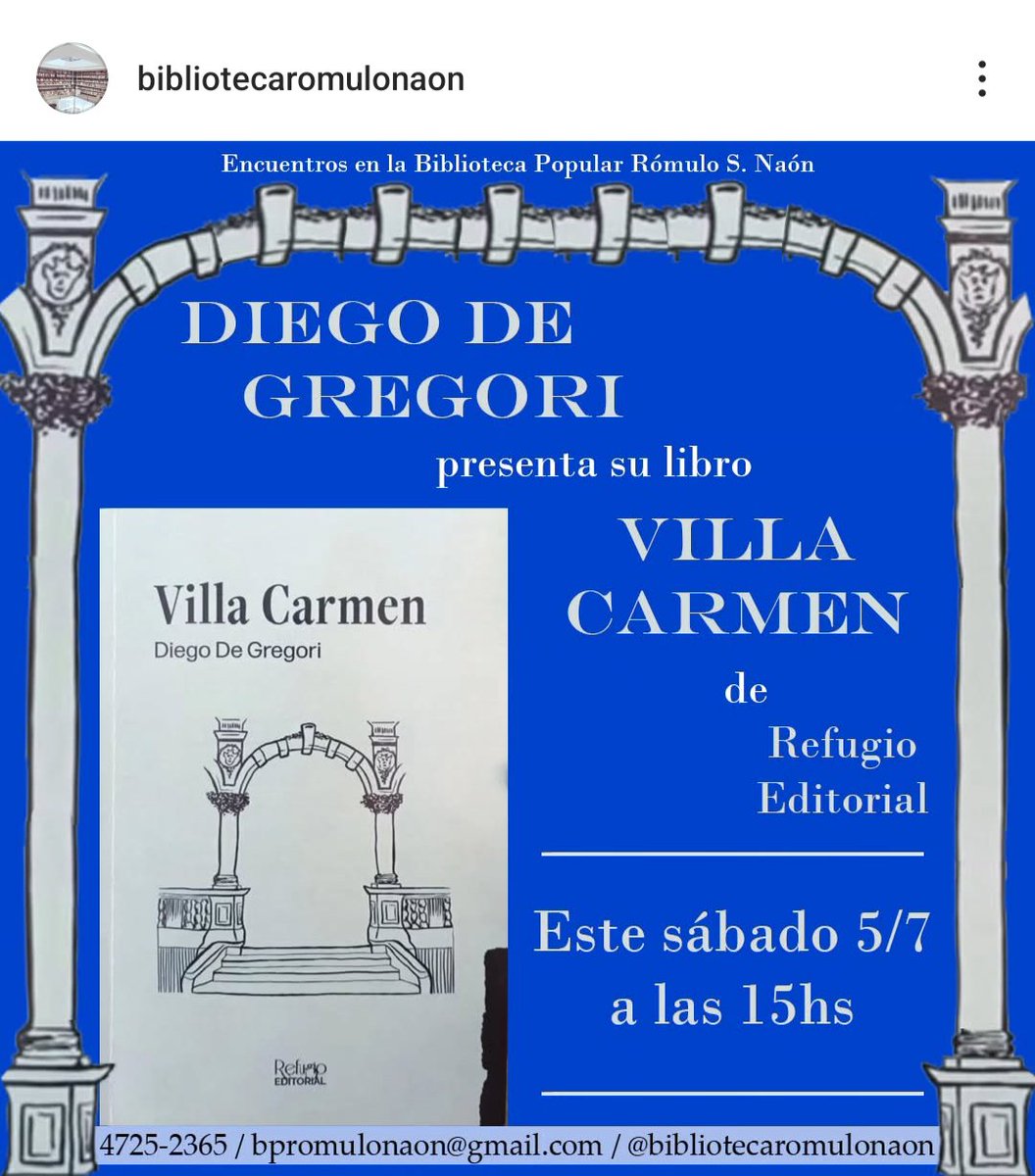 Amigos hinchas de Tigre. Este sábado 5 de Julio a las 15hs en la Biblioteca Rómulo Naon de Victoria,se presenta la novela Villa Carmen
No solo repasa mitos, historias y leyendas de la ciudad de Tigre, sino que además repasa parte de la historia y los mitos del Matador de Victoria