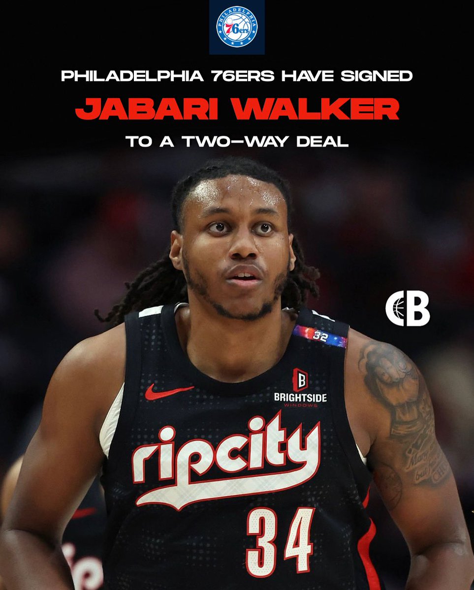 BREAKING: Philadelphia 76ers have signed Jabari Walker to a two-way NBA contract. 

Walker, 22, averaged 5.2 PPG &amp; 3.5 RPG on 52 FG% &amp; 39 3P% in 12.5 MPG for Portland in 2024-25. 

How will Walker fit in Philly? 🤔