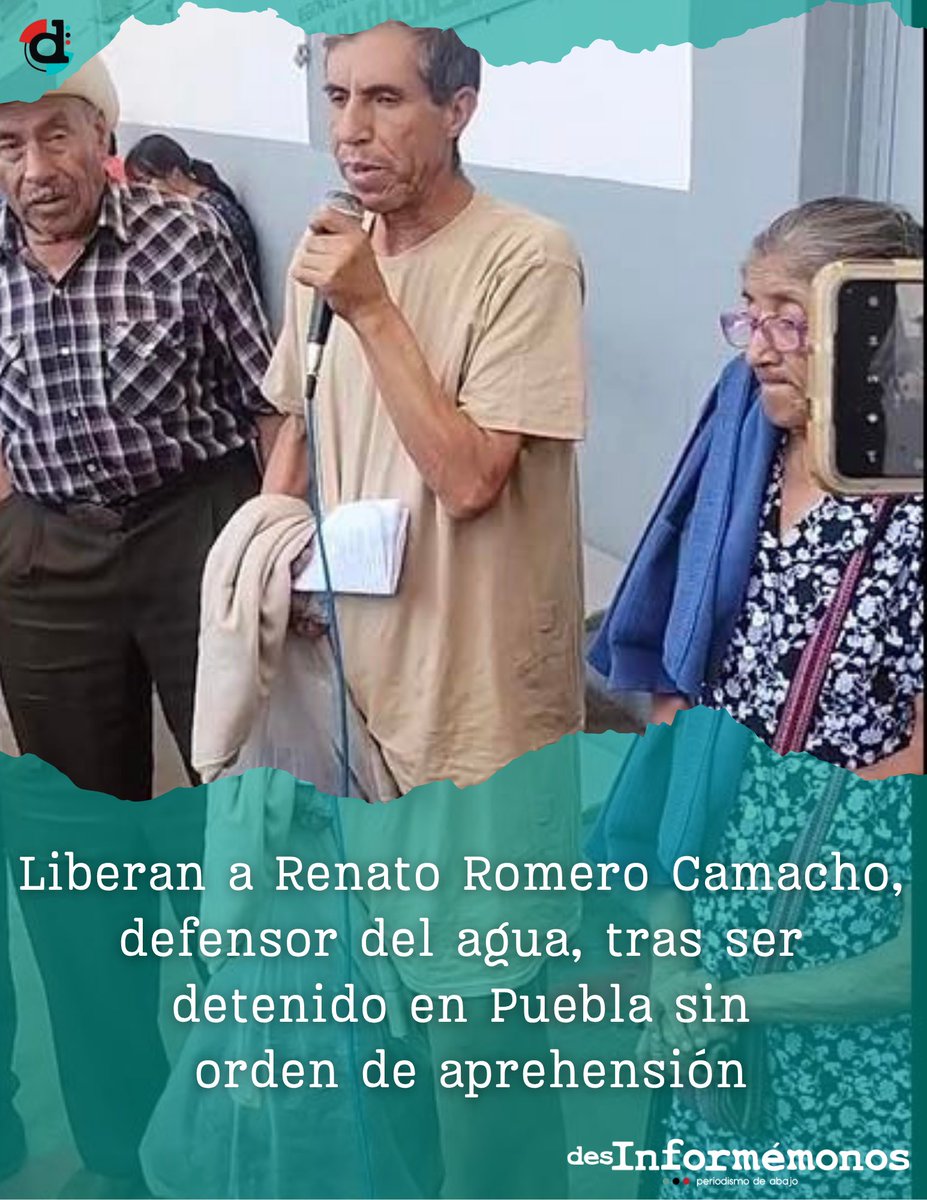 #Puebla ✊| Renato Romero fue liberado el día tres de julio en Puebla después de un largo proceso legal y protestas sociales. Fue arrestado el 1 de julio y la empresa Concesiones Integrales lo acusa de hacerle daño a su propiedad y despojo. buff.ly/Hs4Wpq5