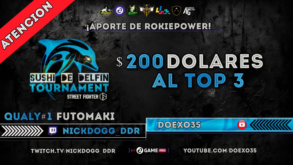 Estamos comenzando el top8 de #sushidedelfin qualy1 de julio. Blaz , pochoclo23 , Shaka , Brayan Job, Not Pedro , Craime, Zangief Bolado, Tomichi van por los 200usd que se regalan hoy
twitch.tv/nickdogg_ddr
#sf6