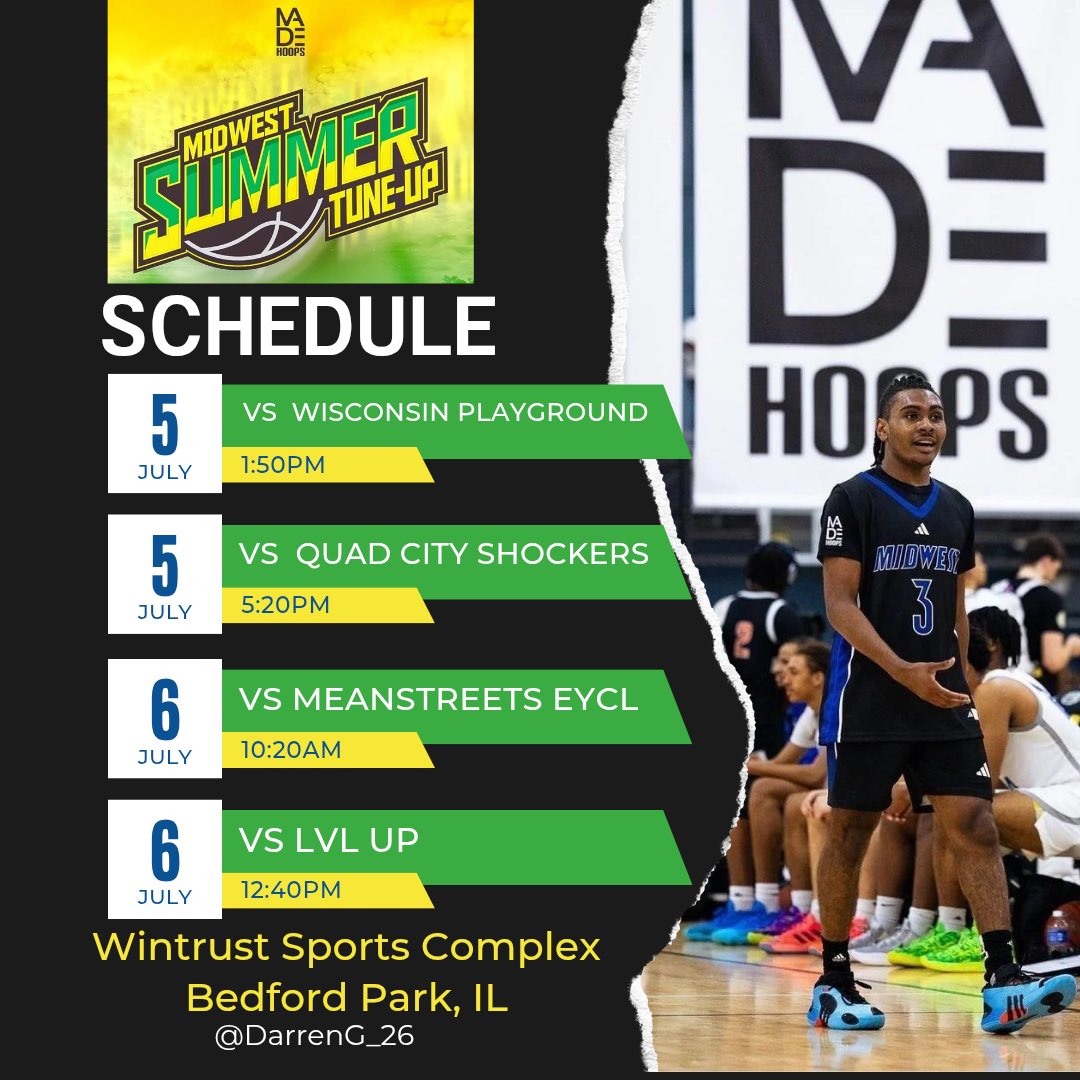 Darren Gray (@darreng_26) on Twitter photo My updated schedule for this weekend at <a href="/madehoops/">MADE Hoops</a> Midwest Summer Tune-Up
<a href="/MiddieDK/">Dustin Kavanaugh</a> <a href="/MidwestEliteMHC/">Midwest Elite Cincy MHC</a> My updated schedule for this weekend at <a href="/madehoops/">MADE Hoops</a> Midwest Summer Tune-Up
<a href="/MiddieDK/">Dustin Kavanaugh</a> <a href="/MidwestEliteMHC/">Midwest Elite Cincy MHC</a>