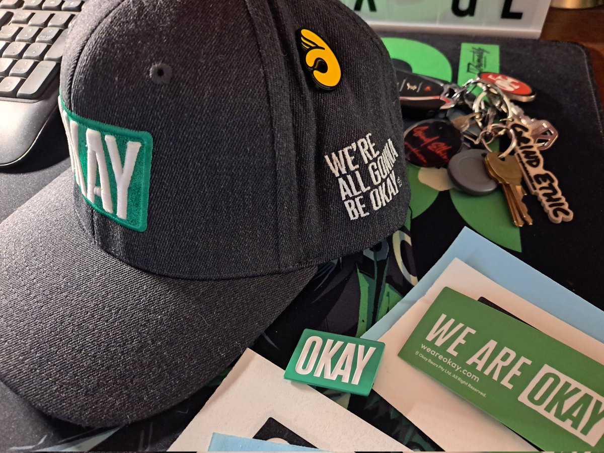 Love my new <a href="/okayxyz/">Okay</a> hat with the green <a href="/okaybears/">Okay Bears</a> magnet on it! Even put the okay pin that comes with the welcome package on it too. 🔥