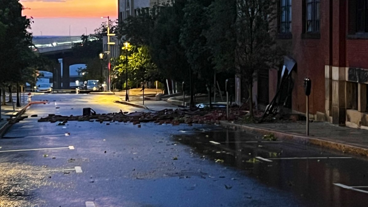 CoreyWelch's tweet image. Widespread storm damage across Fall River. Multiple reports of roof collapses and partial building/wall collapses around the city. A few police officers in just talked to said there’s so many damage reports, it’s hard to keep track right now. @wpri12