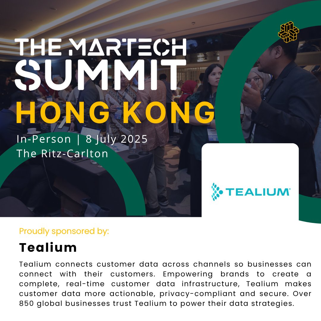 📢 Welcome #Tealium to join us at The MarTech Summit Hong Kong next week! Meet them on Tuesday, 8 July 2025 at The Ritz-Carlton to explore more about #CustomerData &amp; more!

🎟️ Register to join us: loom.ly/xFgE8Oo