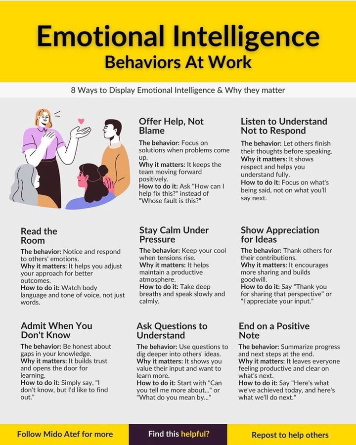 ameraizzati_'s tweet photo. Kadang yang buat tempat kerja selesa bukan gaji tinggi semata-mata je tapi team yang ada emotional intelligence.

Ni 8 cara nak display emotional intelligence dekat tempat kerja 👇 https://t.co/YgIhK8TRyM