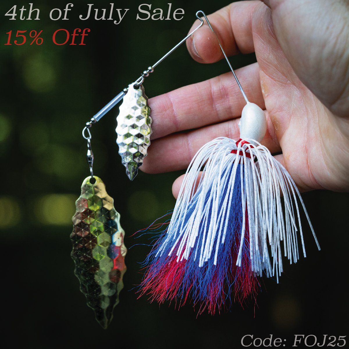 Now through July 7th, all lures &amp; merch is discounted at 15% off. Use the discount code "FOJ25" at checkout to claim this deal.
#NCB | #BassFishing | #Spinnerbait