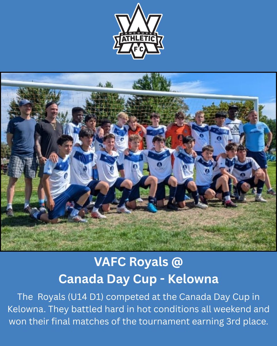 The Royals (U14 D1) competed at the Canada Day Cup in Kelowna. They battled hard in hot conditions all weekend and won their final matches of the tournament earning 3rd place.
