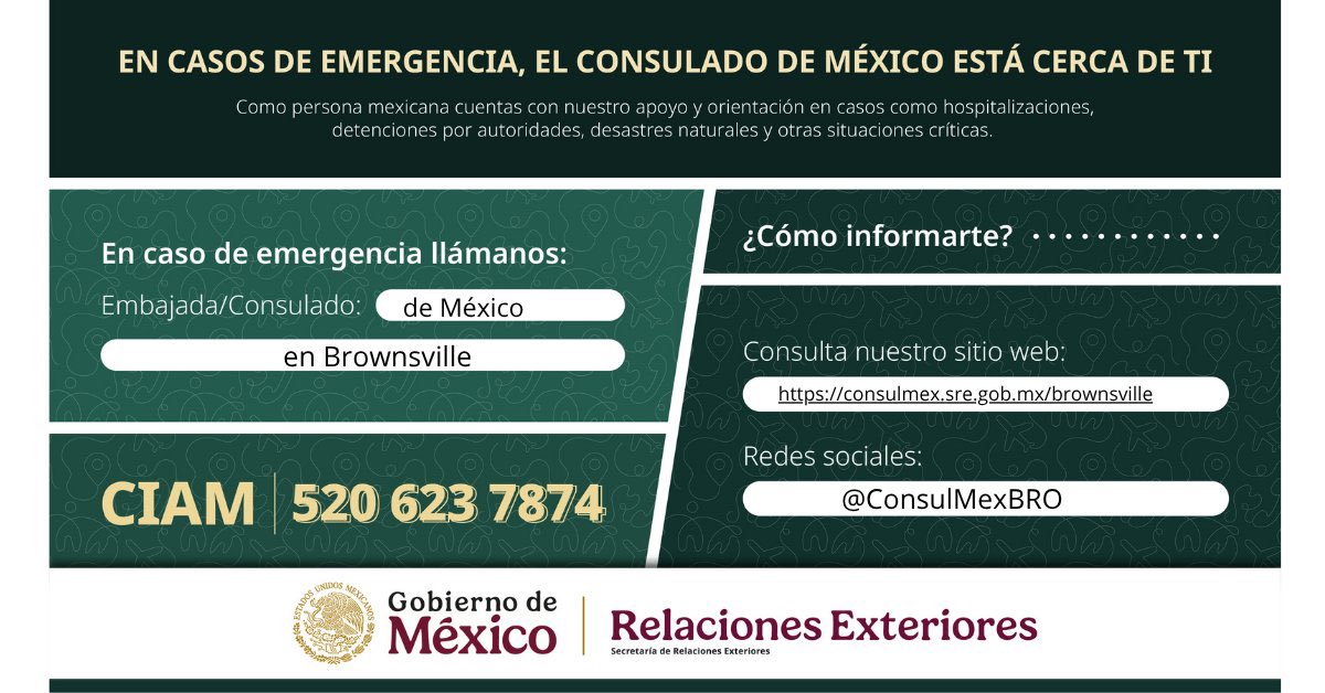 📍Recuerda que el <a href="/ConsulMexBro/">ConsulMexBRO</a> 🇲🇽estará cerrado este viernes 4 de julio, por ser día festivo en 🇺🇸

La atención se reanudará el lunes 7 de julio.

En caso de emergencia: 956-455-1186

#CIAM continuará operando 24/7 al 📞 520-623-7874 y comunicarte si necesitas asistencia.
