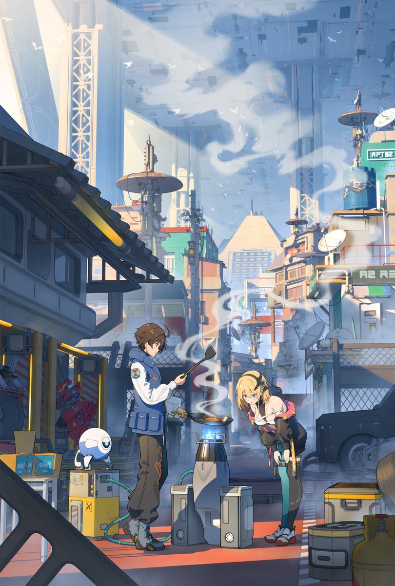 『装翼のドラグーン』口絵3枚目も公開です！
世界観が感じられるように、キャラにアップするより、環境がある程度見られる構図にしてみました。
7月10日発売でよろしくお願いします！