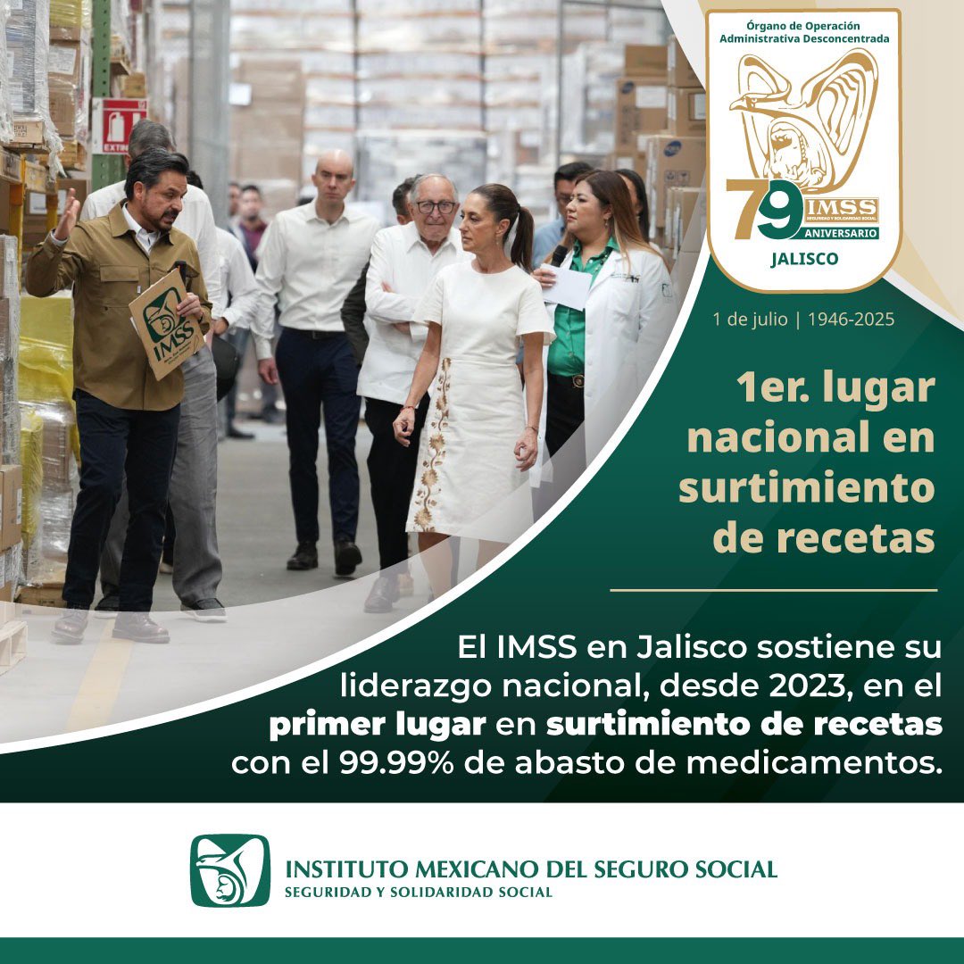 imssjalcontigo's tweet image. ¿Sabías que…?

El #IMSSJalisco es primer lugar nacional en surtimiento de recetas.

#IMSS79Años #OrgulloIMSS