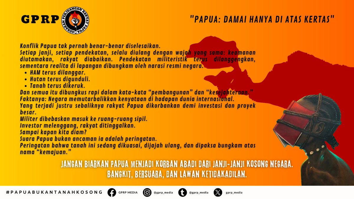 GPRP2022's tweet photo. Papua hanya diatas kertas : Demokrasi, HAM dan UU hanya sebuah simbol.
#papuabukantanahkosong
#gerakan_perjuangan_rakyat_papua
#gerakanperjuanganrakyatpapua
#gprp
#neokolonialisme
#westpapua
@pengikut
@prabowo https://t.co/3bwYZqKRIt