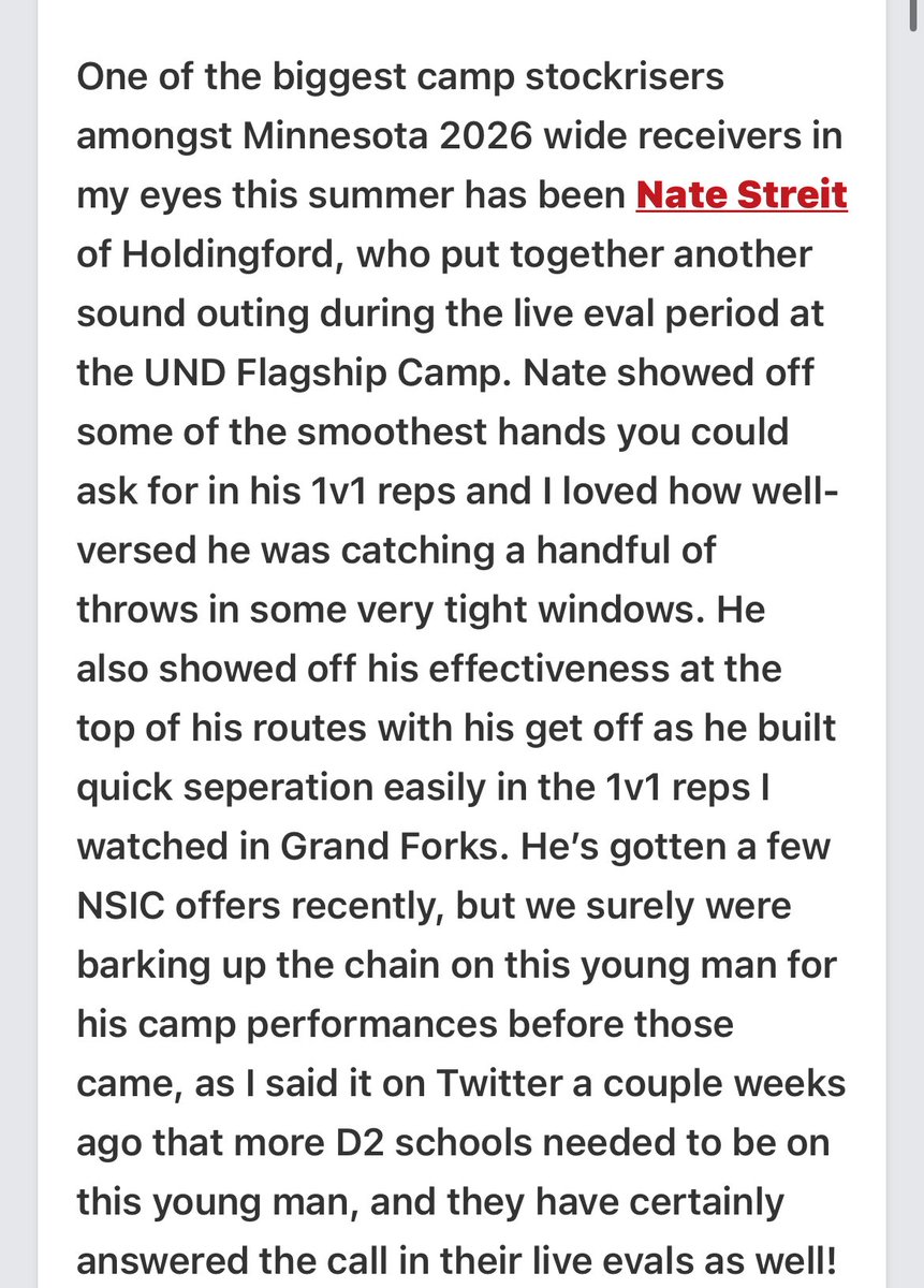 Nate streit (@streitnate1) on Twitter photo Thank you <a href="/NWahlScouting/">Nate Wahl</a> for another write up!! Awesome camp at <a href="/UNDfootball/">North Dakota Football</a>!! <a href="/PrepRedzoneMN/">Prep Redzone Minnesota</a> <a href="/NWahlScouting/">Nate Wahl</a> <a href="/OJW_Scouting/">PrepRedzone Oliver</a> Thank you <a href="/NWahlScouting/">Nate Wahl</a> for another write up!! Awesome camp at <a href="/UNDfootball/">North Dakota Football</a>!! <a href="/PrepRedzoneMN/">Prep Redzone Minnesota</a> <a href="/NWahlScouting/">Nate Wahl</a> <a href="/OJW_Scouting/">PrepRedzone Oliver</a>