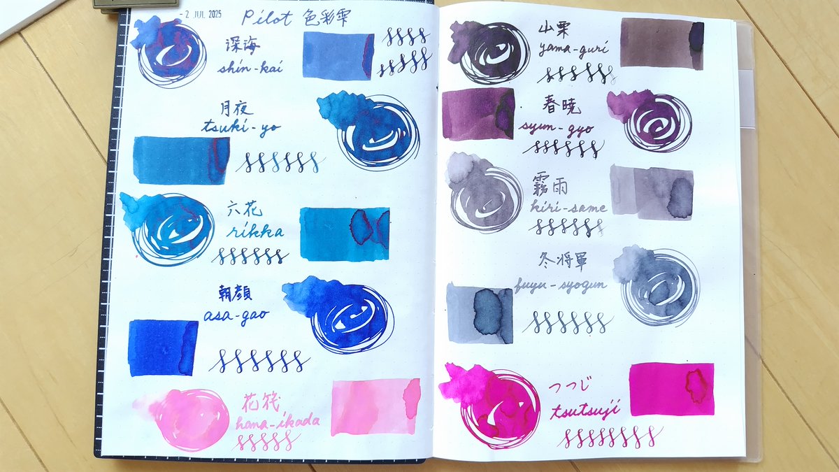 多種様々なインクを集めてみたけれど、結局、色彩雫が一番好きかも。廃盤になったインクも、稲穂をはじめとしていまだに人気だし、パイロットさんぜひ再販を検討してください…！
#色彩雫　#インク沼　#インク見本　#InkSwatch