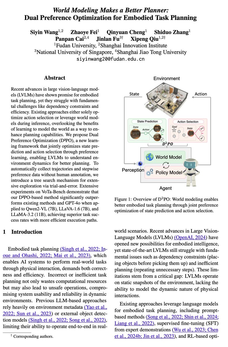 ngc7293q's tweet image. Thrill to share our 3 papers accepted to #ACL2025!
How to Mitigate Overfitting in Weak-to-strong Generalization
World Modeling Makes a Better Planner: Dual Preference Optimization for Embodied Task Planning
VisuoThink: Empowering LVLM Reasoning with Multimodal Tree Search