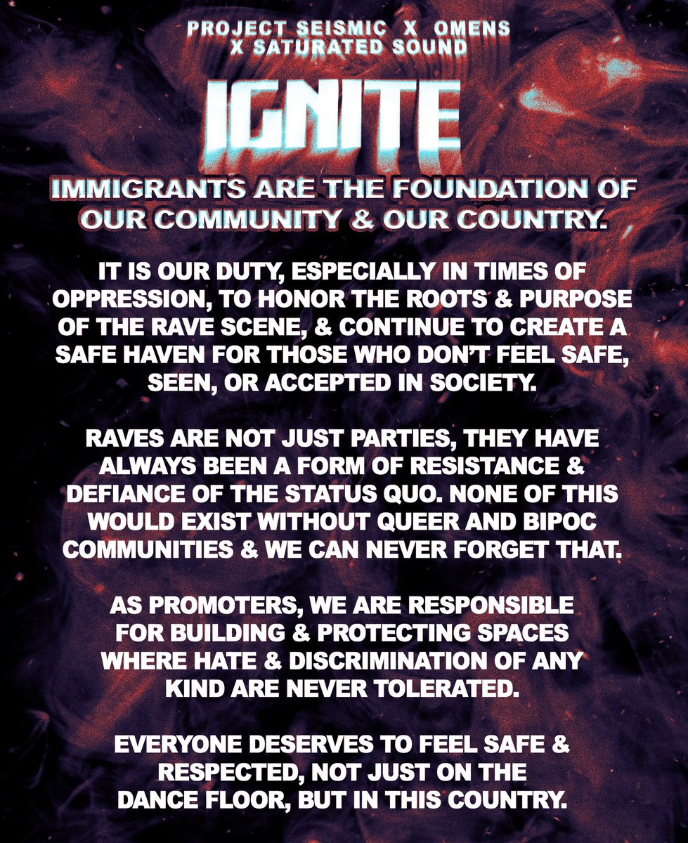 At our July 4th show with <a href="/IamBRAINRACK/">Brainrack</a>, we’re collecting resources to support our immigrant &amp; refugee neighbors.

Please bring these items to our show:
- Non-perishable food → Donated to Border Angels
- Clean, used clothing &amp; household items → Donated to Alliance for Africa