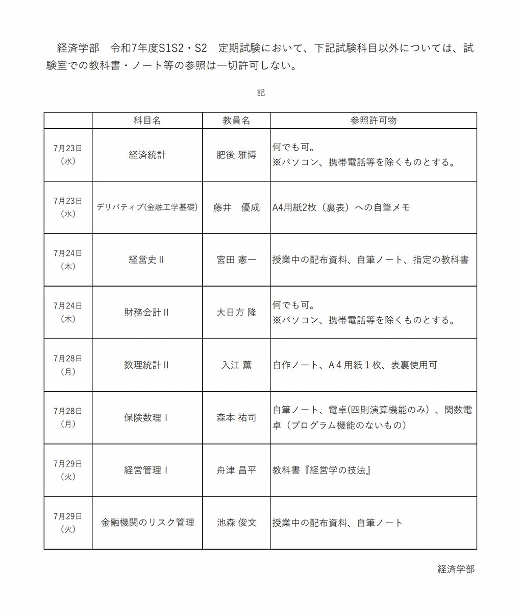 penmarkut's tweet photo. 【お知らせ】

経済学部試験関係時間割が公表されました。

#東大 https://t.co/DINxo2eLnE
