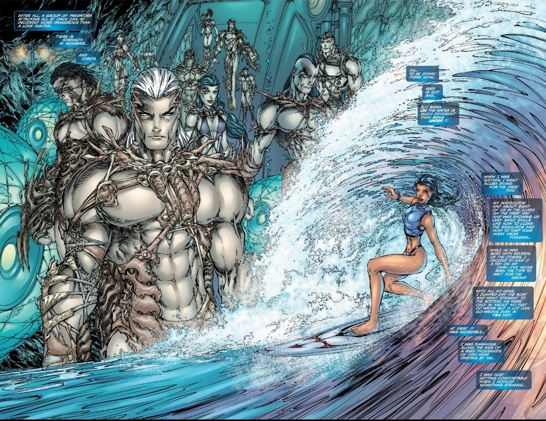 DailyTurnerArt's tweet image. Fathom #0 pgs 6 & 7 (1998), inks by Joe Weems V, colors by Jonathan D. Smith, Steve Firchow, Richard Isanove, @PSteigerwald and Matt Nelson, letters by Dennis Heisler
@TopCow @AspenComics
#Fathom #FathomFriday #Aspen #Killian #Taras #Kyla #MichaelTurner