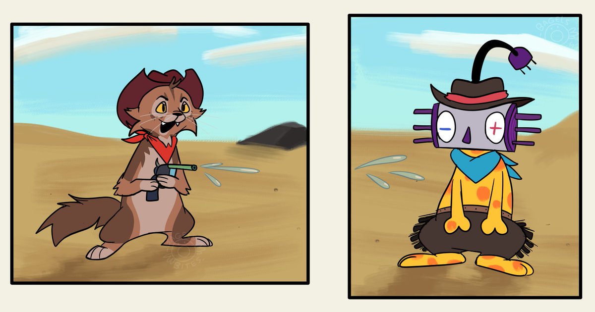 _Bagelsbites_'s tweet image. SECOND ART FIGHT PIECE!!
An attack for artfight.net/~kadejo of their cowboy cat having an old-fashioned showdown with my own cat fella, Socket :))
#art #digitalart #oc #artfight2025 #teamcrystals #artfight