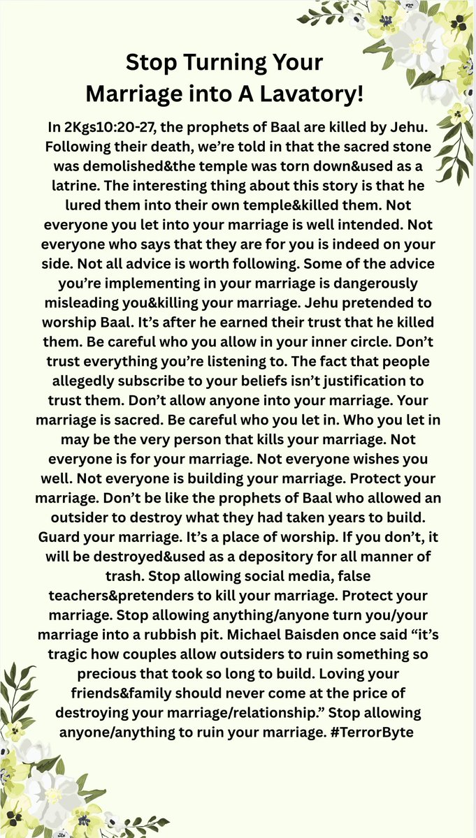 kamuteera's tweet image. Heb13:4 reminds us that marriage should be honored by all. This includes you&amp;amp;your spouse. Stop letting everything you hear/believe or anyone influence your marriage. If you do, you will be turning your marriage into a dumpster. Honor your marriage enough to protect it.#TerrorByte