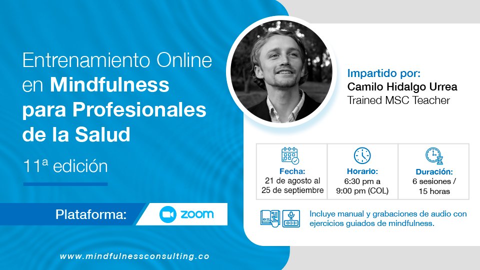 🌟Queremos invitarte a la 11ª edición de nuestro #Entrenamiento Online en #Mindfulness para Profesionales de la Salud.🔍Consulta más información aquí: mindfulnessconsulting.co/evento.php?id=…