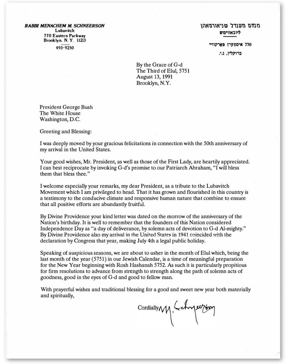 “It is well to remember that the founders of this Nation considered Independence Day as ‘a day of deliverance, by solemn acts of devotion to G-d Al-mighty.’”

—The Rebbe, in a 1991 letter to President George Bush (quote is from John Adams) 🇺🇸