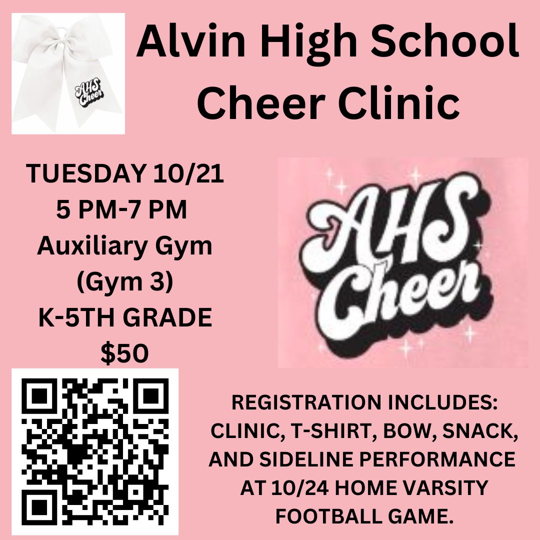 Calling all Future AHS Yellowjacket Cheerleaders! You’re invited to our Annual Football Season Cheer Clinic on 10/21! Registration is currently open and closes on 10/12. All clinic participants are invited to cheer with us at the Varsity Football Game on 10/24!