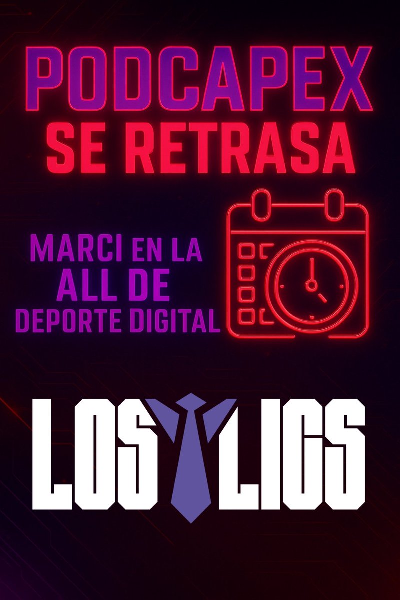 📢 ¡ATENCIÓN! El estreno de #Podcapex se retrasa 🔴
Nuestro partner <a href="/marci_41/">Marci Palfrey</a> está representando a <a href="/LosLics/">Los Lics</a> en la ALL de <a href="/DeporteDigitalH/">Deporte Digital 01</a> y los horarios se cruzan con el podcast.

Volvemos muy pronto con más novedades del competitivo de Apex. 👊
¡Gracias por el apoyo! 😎