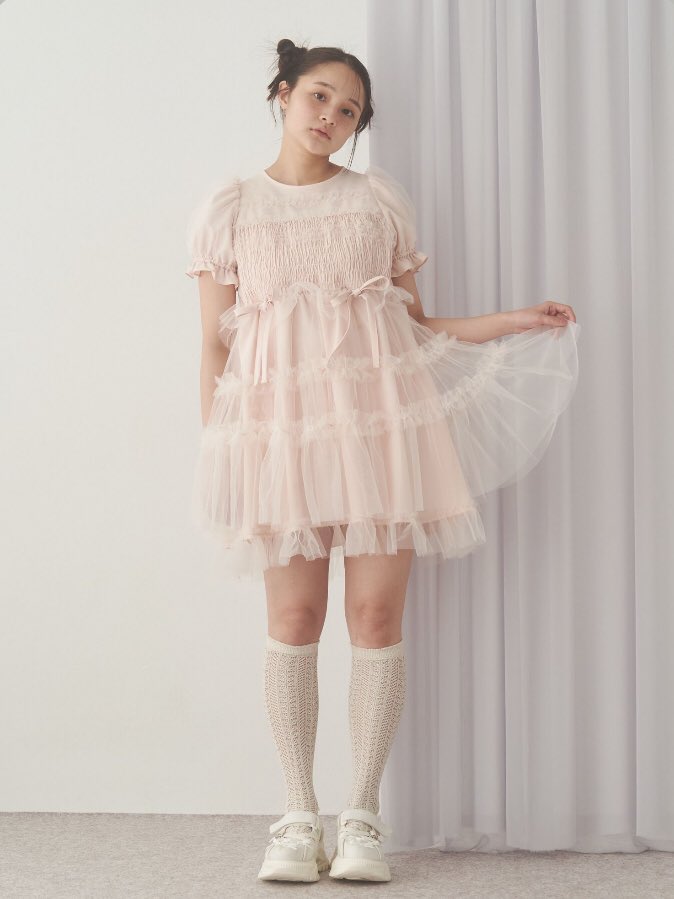 Merry jenny チュールパフスリーブミニワンピース merry jenny