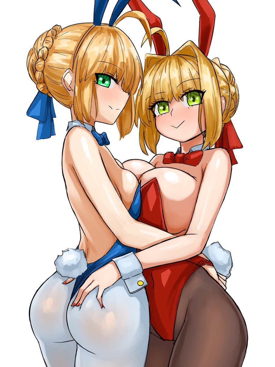 First two sabers of the series as bunny girls!
It's red white and blue, so something for Murica Day too I guess.
#FGO #FateEXTRA