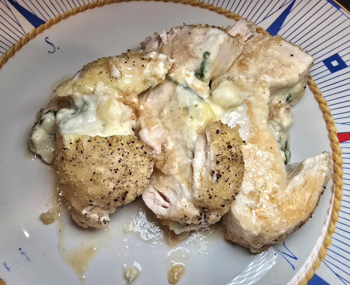 Spinach and feta stuffed chicken breast.  G'night all.....