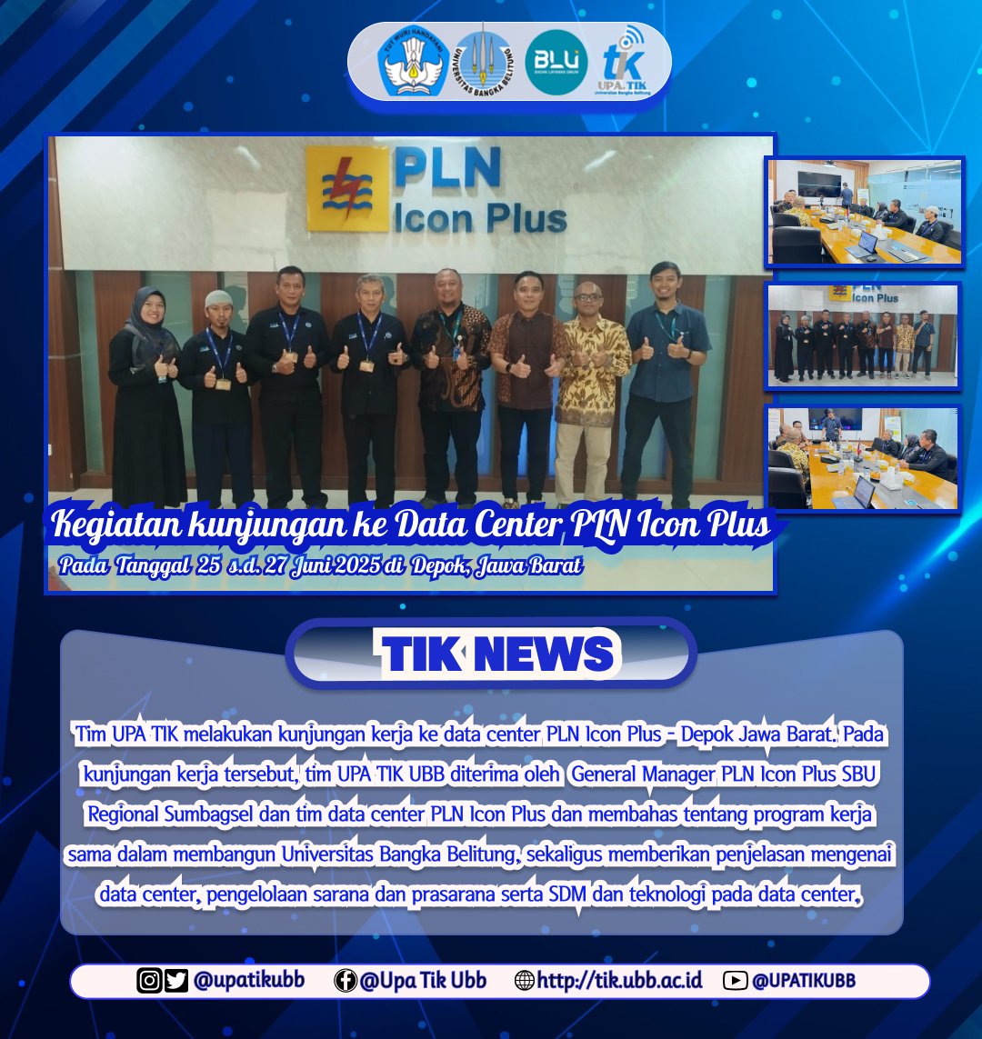 upatikubb's tweet photo. Info_upatikubb:
Halo sobat TIKers mimin mau menginformasikan bahwa Pada Tanggal 25 s.d 27 Juni 2025. Tim UPA TIK melakukan kunjungan kerja ke data center PLN Icon Plus - Depok Jawa Barat.
#ubbhebat๐ฅ๐ฅ๐ฅ https://t.co/ITaqPE1vLh