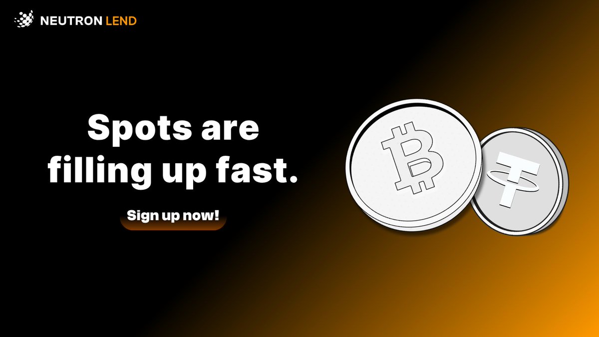 neutronlend's tweet image. The first loan block for Neutron Lend is almost fully allocated and it’s closing soon.
Bitcoin-backed lending, designed for true self-custody:
Rates as low as 6% APY
Borrow $10K to $5M USDt
3-key multi-sig security (you hold a key)
No rehypothecation. Ever.
Don’t wait. Secure…