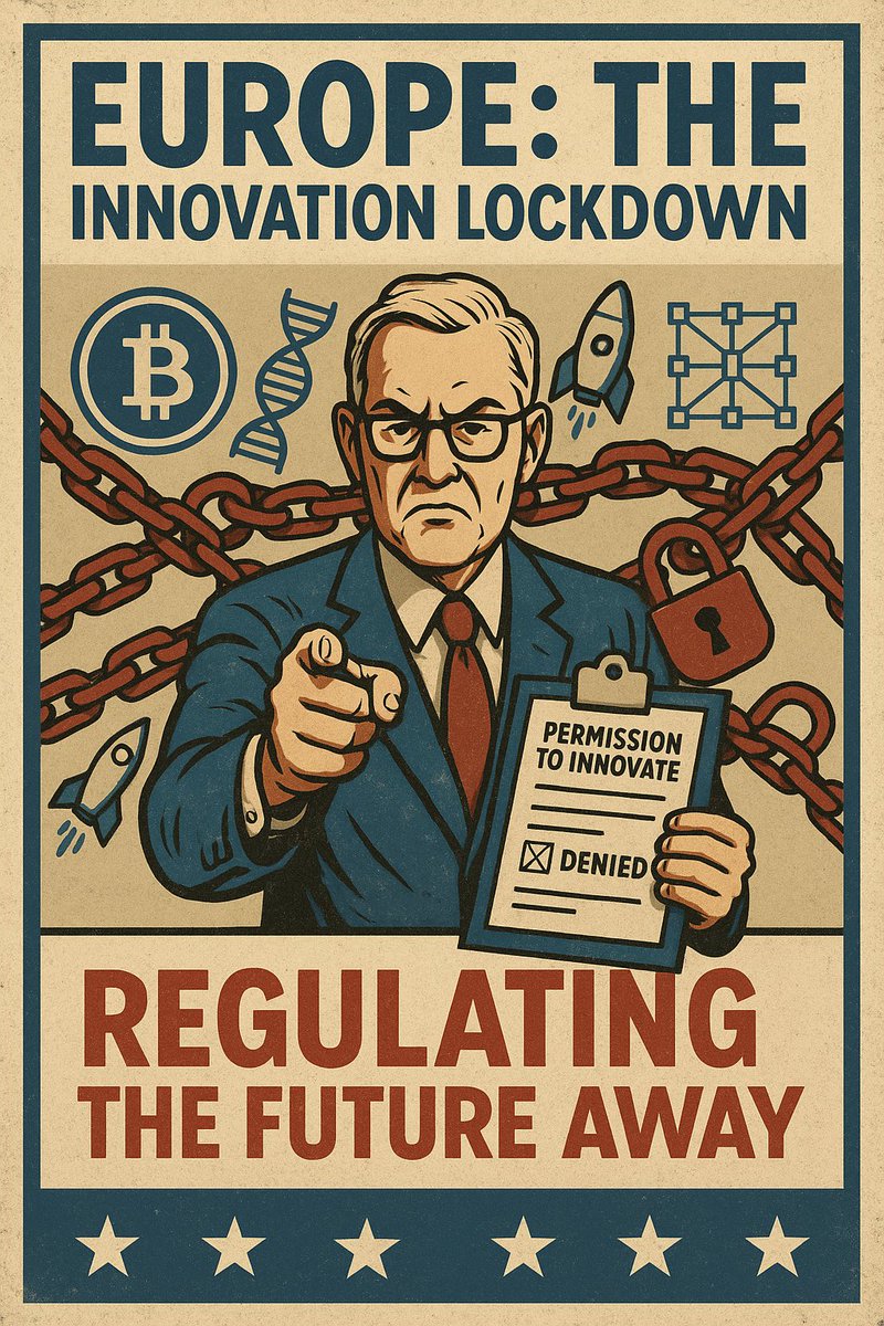 DeepArchivist's tweet image. 🇪🇺 Europe: The Empire of #Overregulation

Every time the future knocks,
the EU answers with a permission slip.

– Crypto? Regulated before understood.
– Biotech? Banned before tested.
– Startups? Buried in paperwork.
– Social Media? GDPR nightmare.
– Now: The AI Act —…