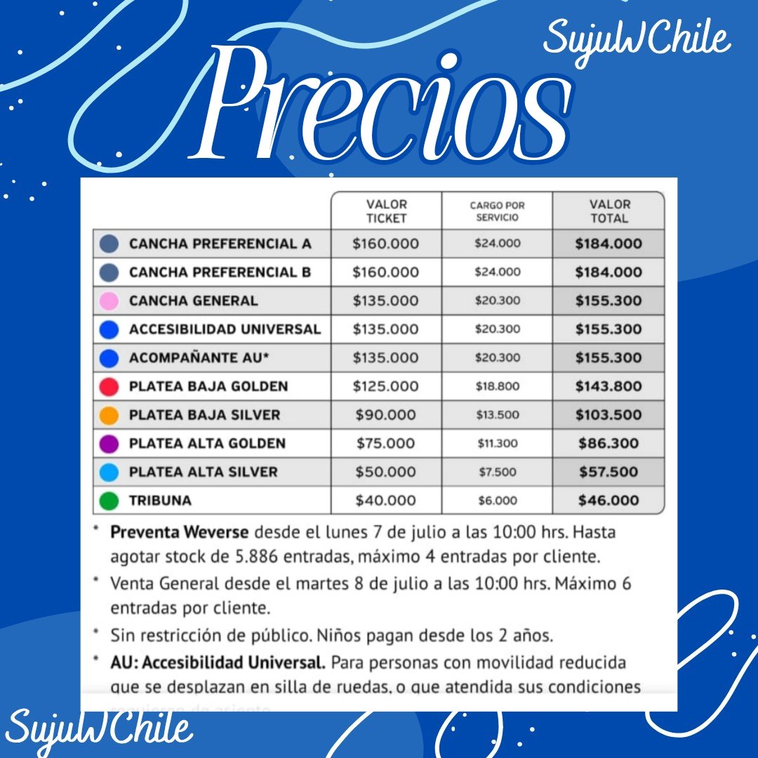 Gente!! se encuentra disponible en PuntoTicket la información completa del #SS10inChile en:
🖇️ puntoticket.com/super-junior-2…
Si se comparan con los precios del SS9, son prácticamente iguales, por lo que Heechul nos saldrá gratis!!
#SUPERJUNIOR #SuperJuniorInChile