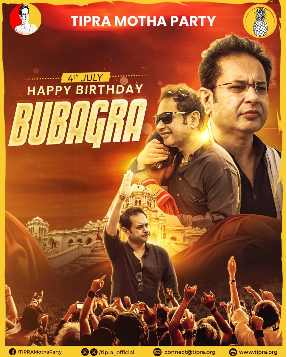 tipra_official's tweet photo. Wishing a very Happy Birthday to our beloved #Bubagra @PradyotManikya!
We pray for his continued good health, happiness, and well-being.
#HappyBirthdayBubagra
#TIPRA #ThansaDay https://t.co/FOWPCc6Pls