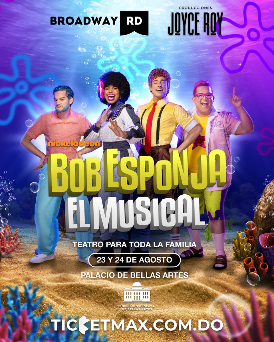 🧽🌊 ¡El equipo está completo y listo para el escenario! Bob Esponja, Patricio, Arenita y Calamardo se preparan para vivir una aventura inolvidable bajo el mar… 

🗓️ 23 y 24 de agosto 2025
🏛️Palacio de Bellas Artes
🎟️ ¡Boletas disponibles en Ticketmax.com.do