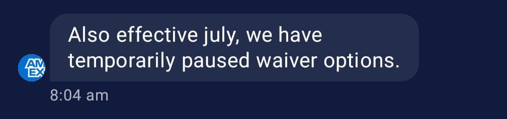 ccg33k's tweet photo. 🚨 #DevaluationAlert: In yet another blow, Amex has stopped all renewal fee waivers &amp; exceptions effective July 1 as confirmed by customer care.

#AnotherNailInTheCoffin #CCGeeks #Amex #CreditCards #CCGeek https://t.co/ilVkwZyc5d