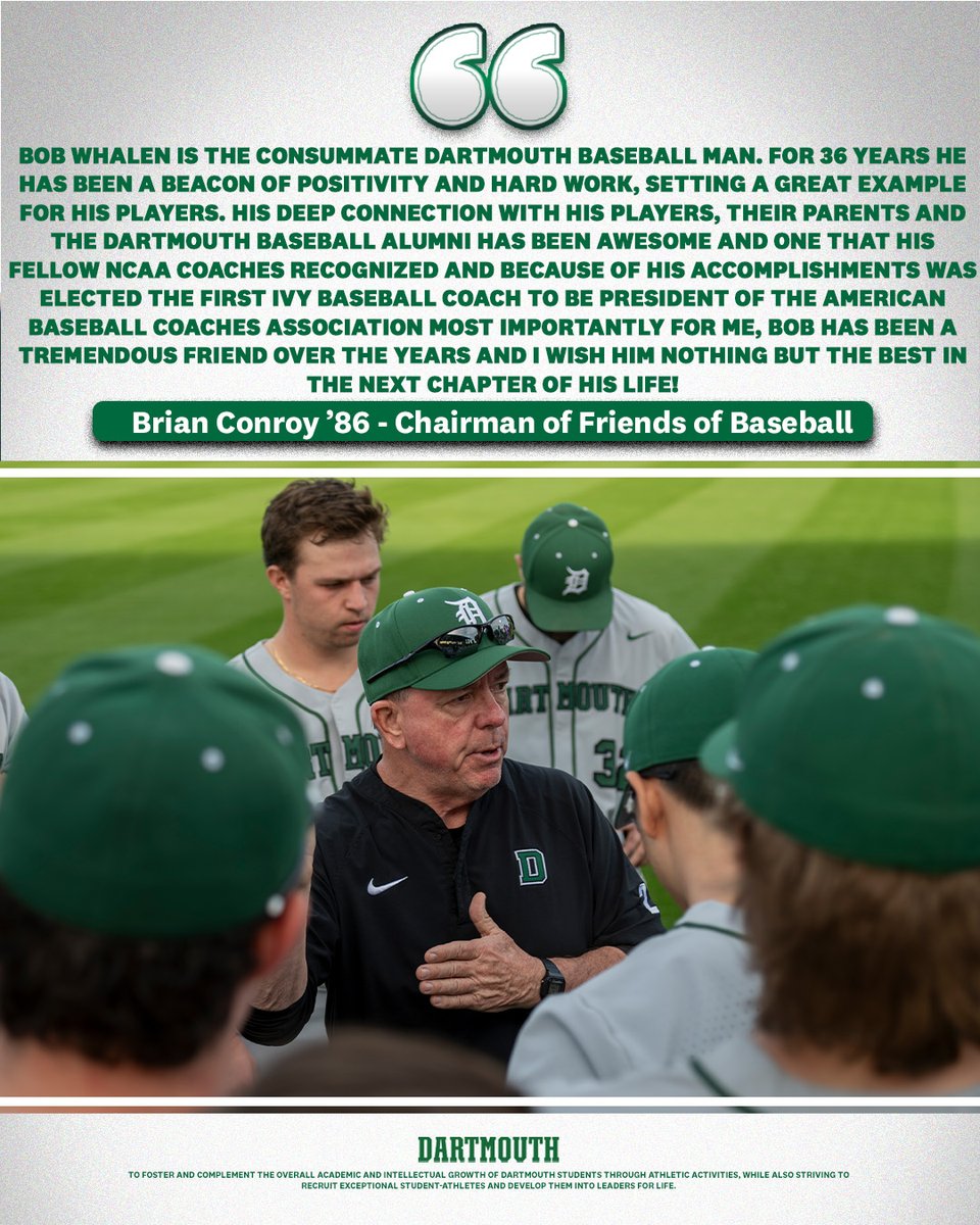 BigGreenBSB's tweet image. Hear from Friends of Baseball Chairman Brian Conroy '86 about Bob Whalen's impact on Dartmouth Baseball.
#GoBigGreen | #TheWoods