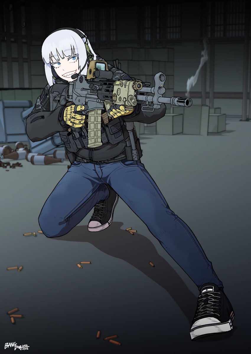 Blyathaj's tweet image. My OC Roesia: Orphaned young only to be adopted by a military experiment: Project Chimera; a program meant to create the perfect soldiers. Mind broken by seeing her dead parents in the people she killed, she went crazy and butchered the project. She now works as a mercenary....