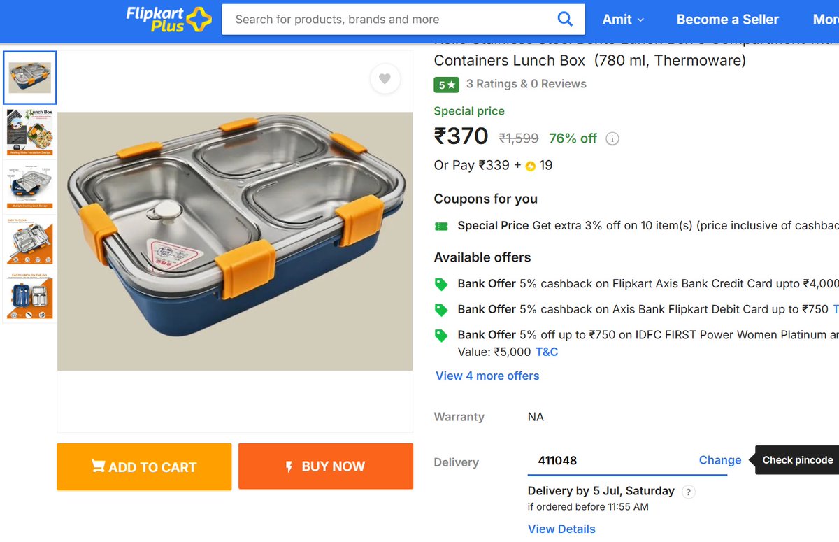 AmitGandhiPro's tweet photo. Same product - but different prices by @Flipkart 

On Android Phone - 3588Rs
On Iphone 476Rs
On Laptop - 370Rs

@jagograhakjago @flipkartsupport @anupagrawal23 @JaagoGrahak https://t.co/7vVxC6qyNR