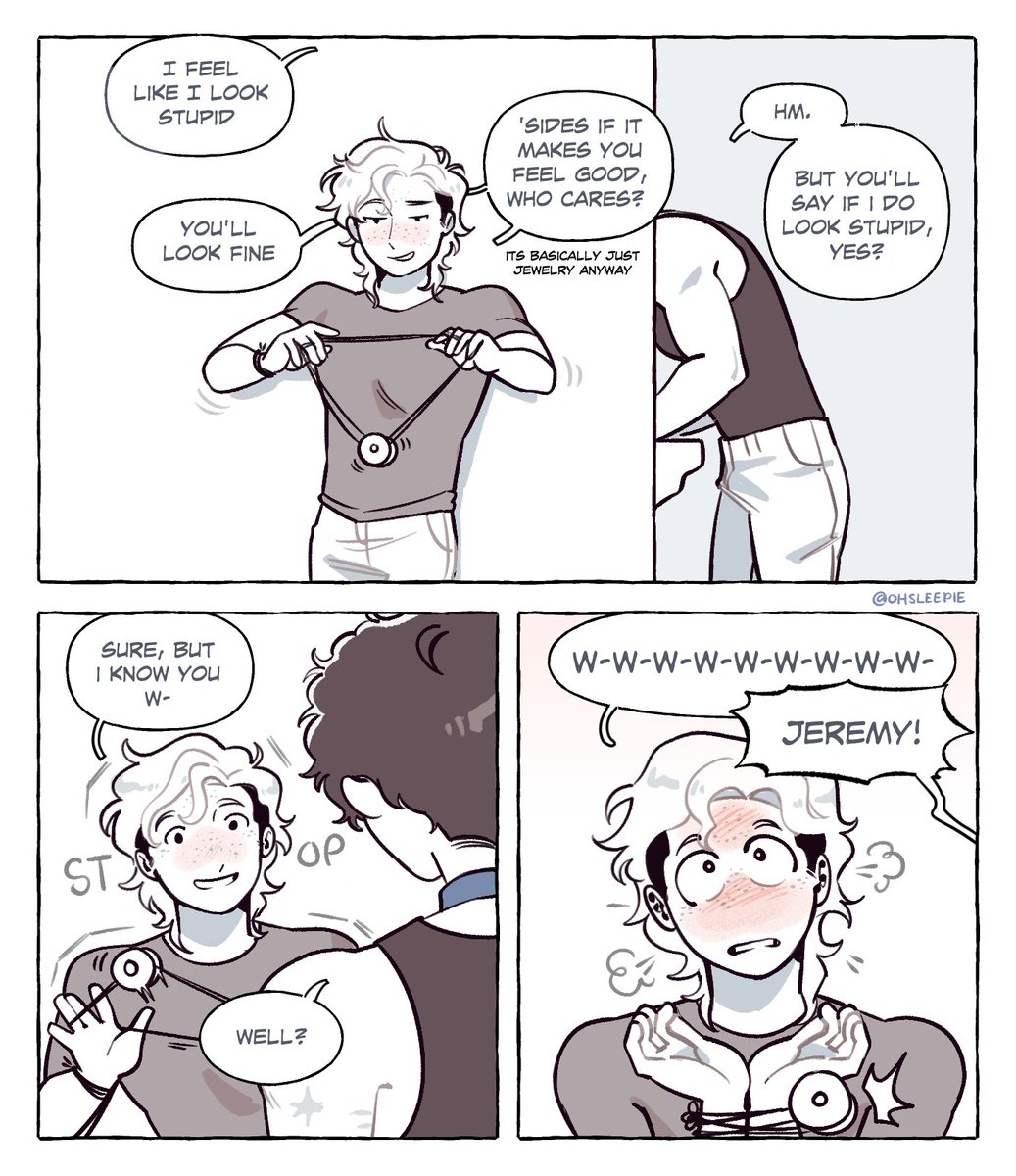 ohsleepie's tweet image. [Jerejean] I love drawing them cartoonishly embarrassed. Also jean in a collar won&apos;t leave my brain so🧍🏾‍♂️
#aftg #tsc